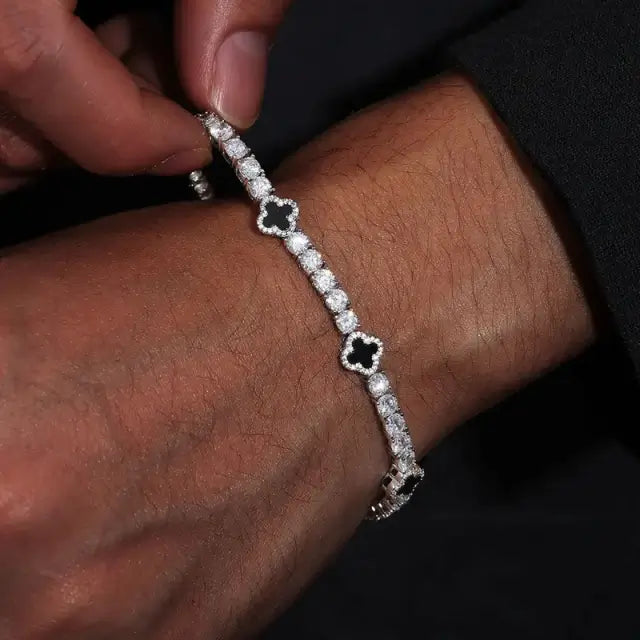 Conjunto Corrente + Pulseira Riviera Trevo Preto - NATA