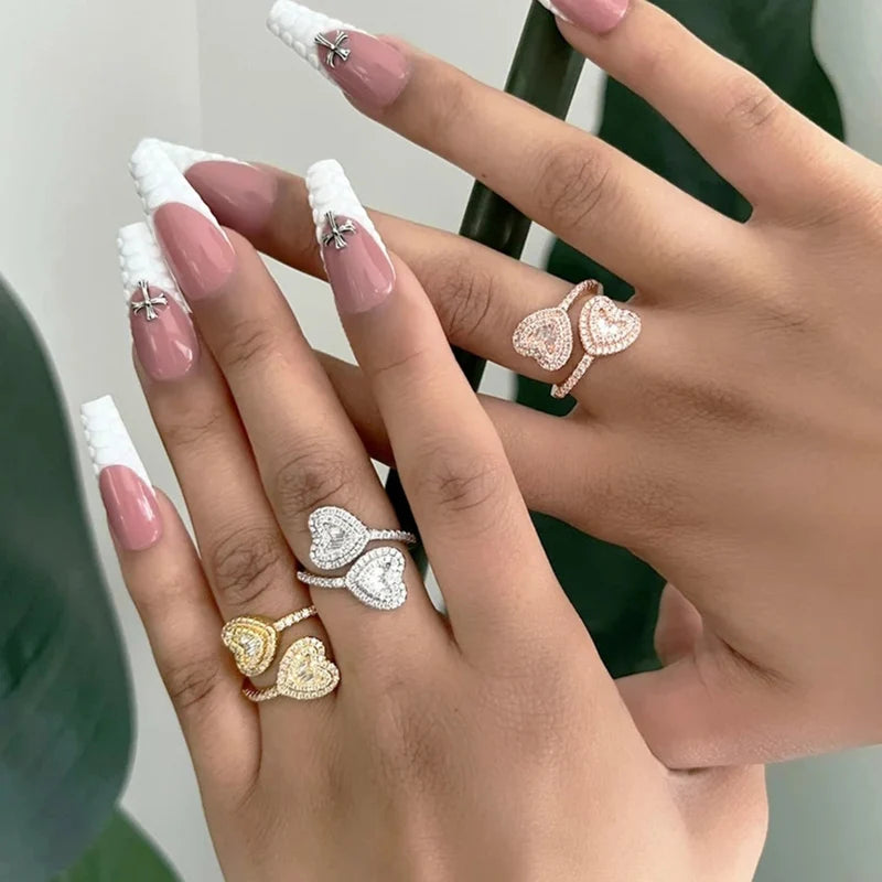 Anel Coração Duplo com Zicrônia Regulável - NATA