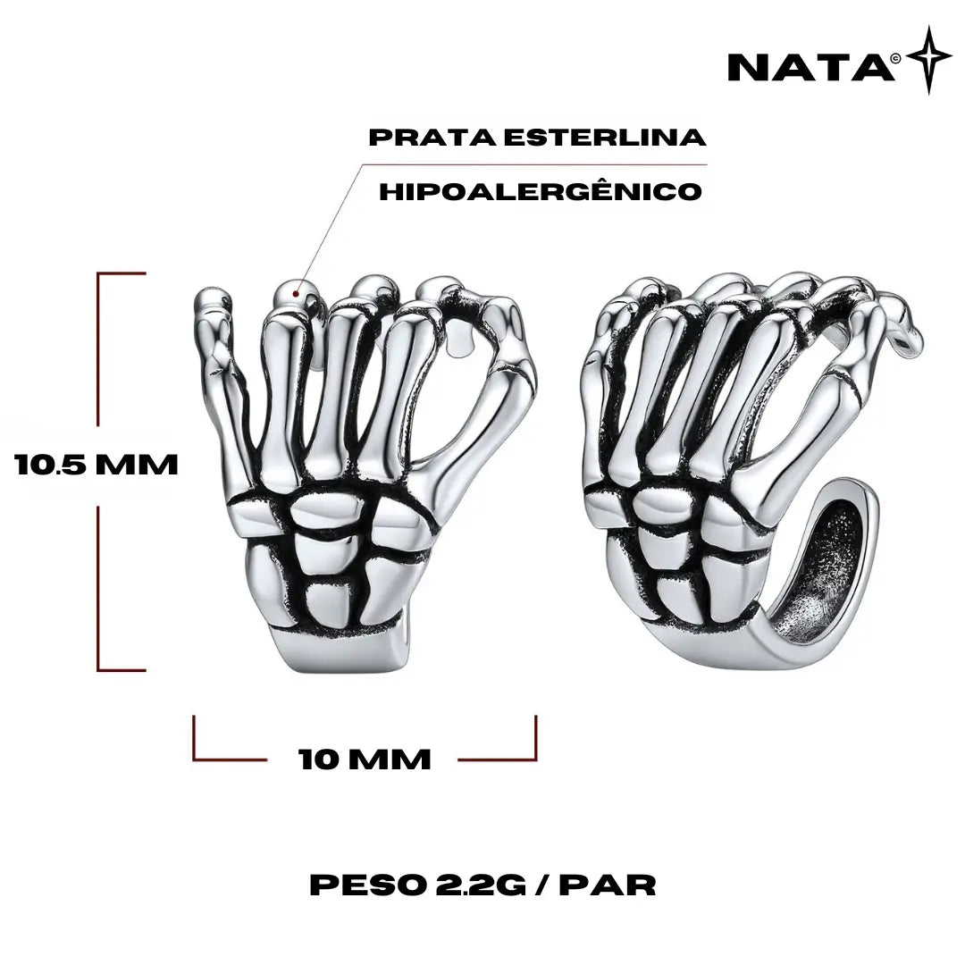 Brinco de Clipe Mão Esqueleto Prata  - NATA