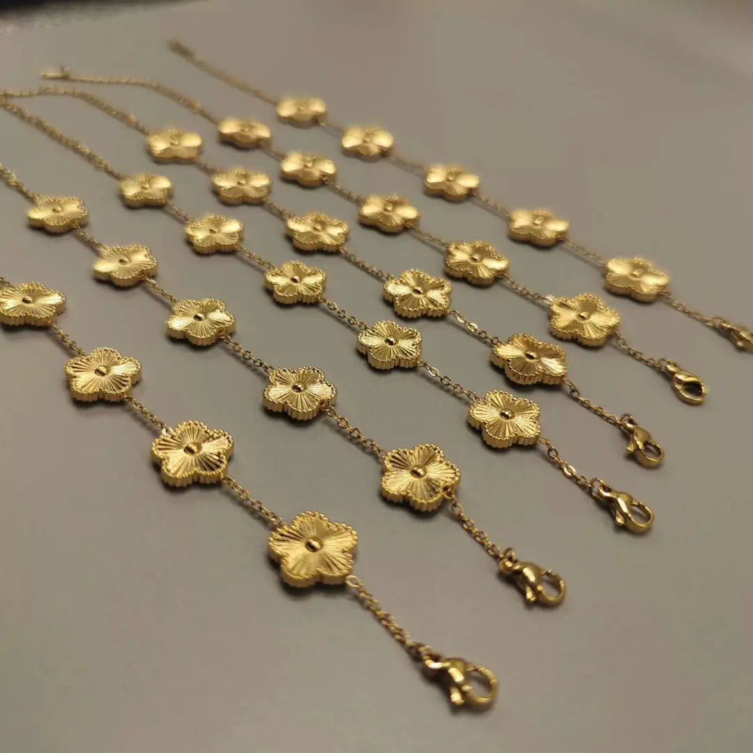 Pulseira Vintage Trevo 5 Folhas Ouro - NATA