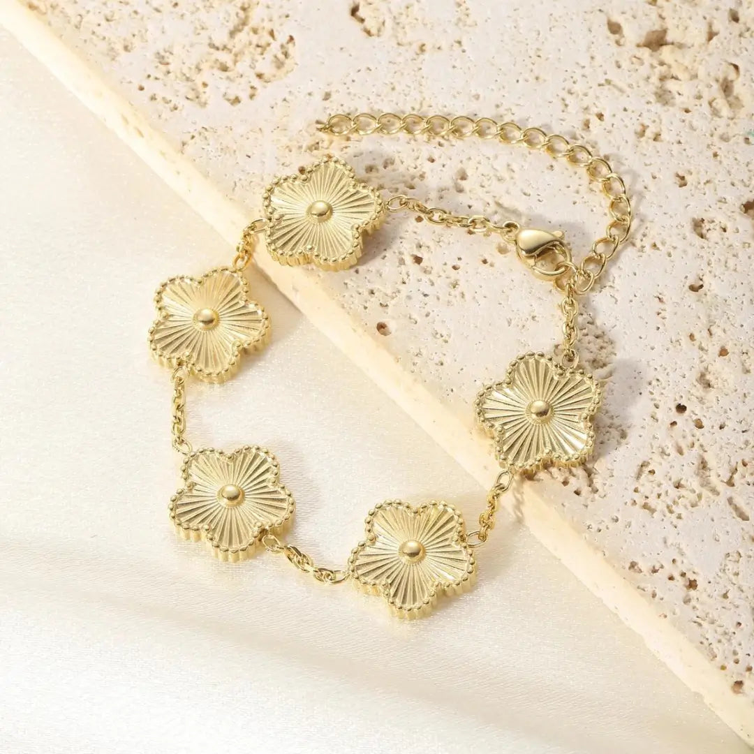 Pulseira Vintage Trevo 5 Folhas Ouro - NATA