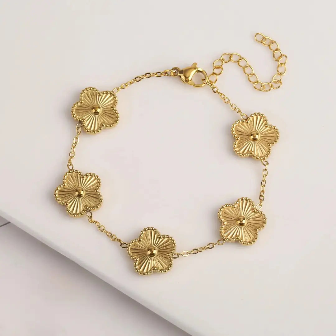 Pulseira Vintage Trevo 5 Folhas Ouro - NATA