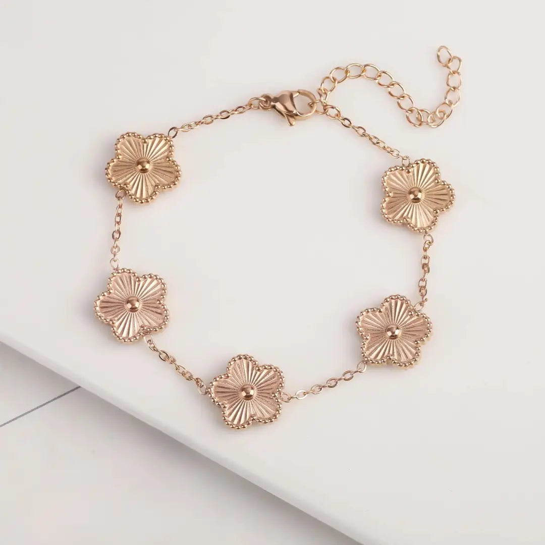 Pulseira Vintage Trevo 5 Folhas Rose - NATA