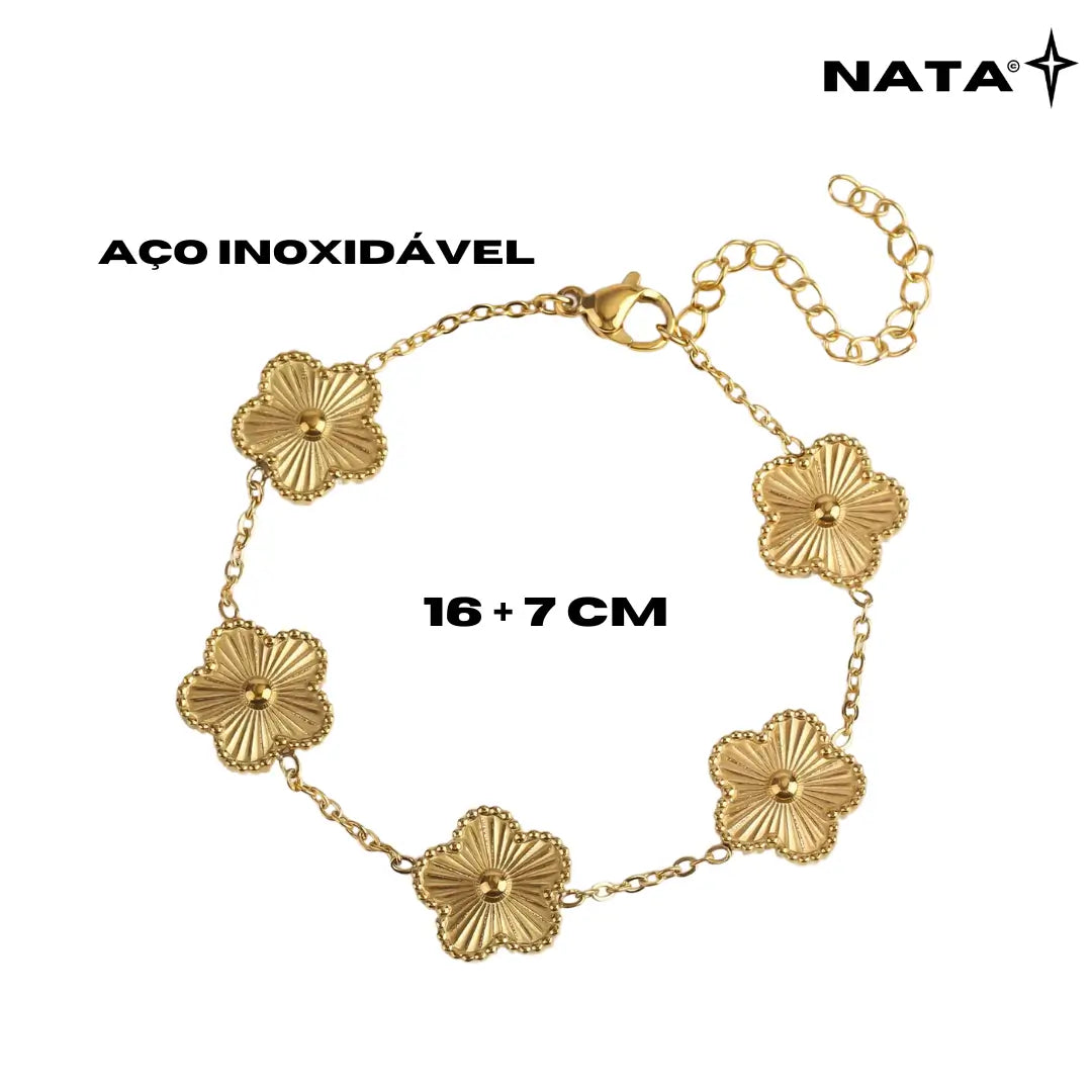 Pulseira Vintage Trevo 5 Folhas Ouro - NATA