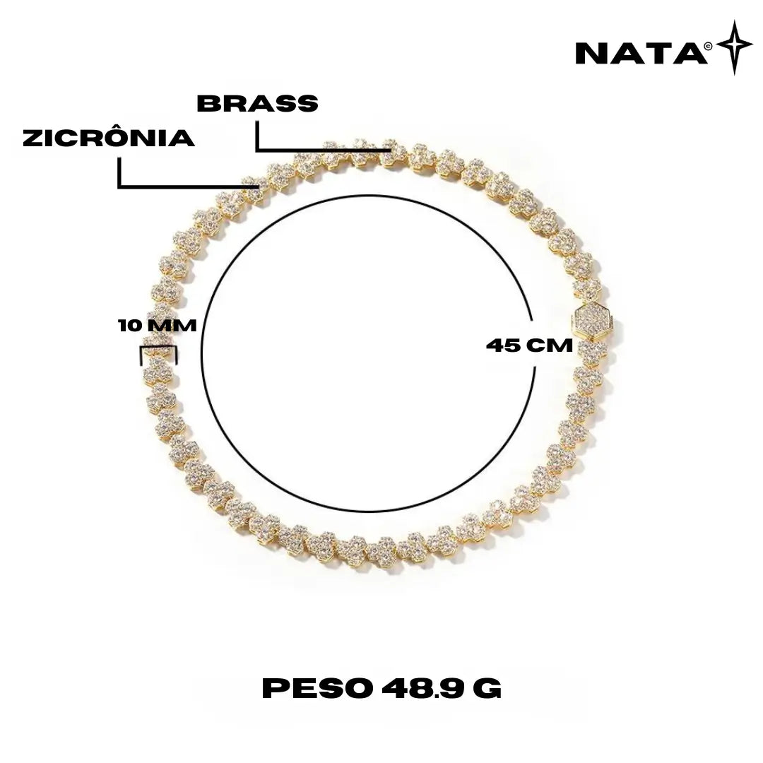 Corrente Cravejada Favos de Mel Ouro