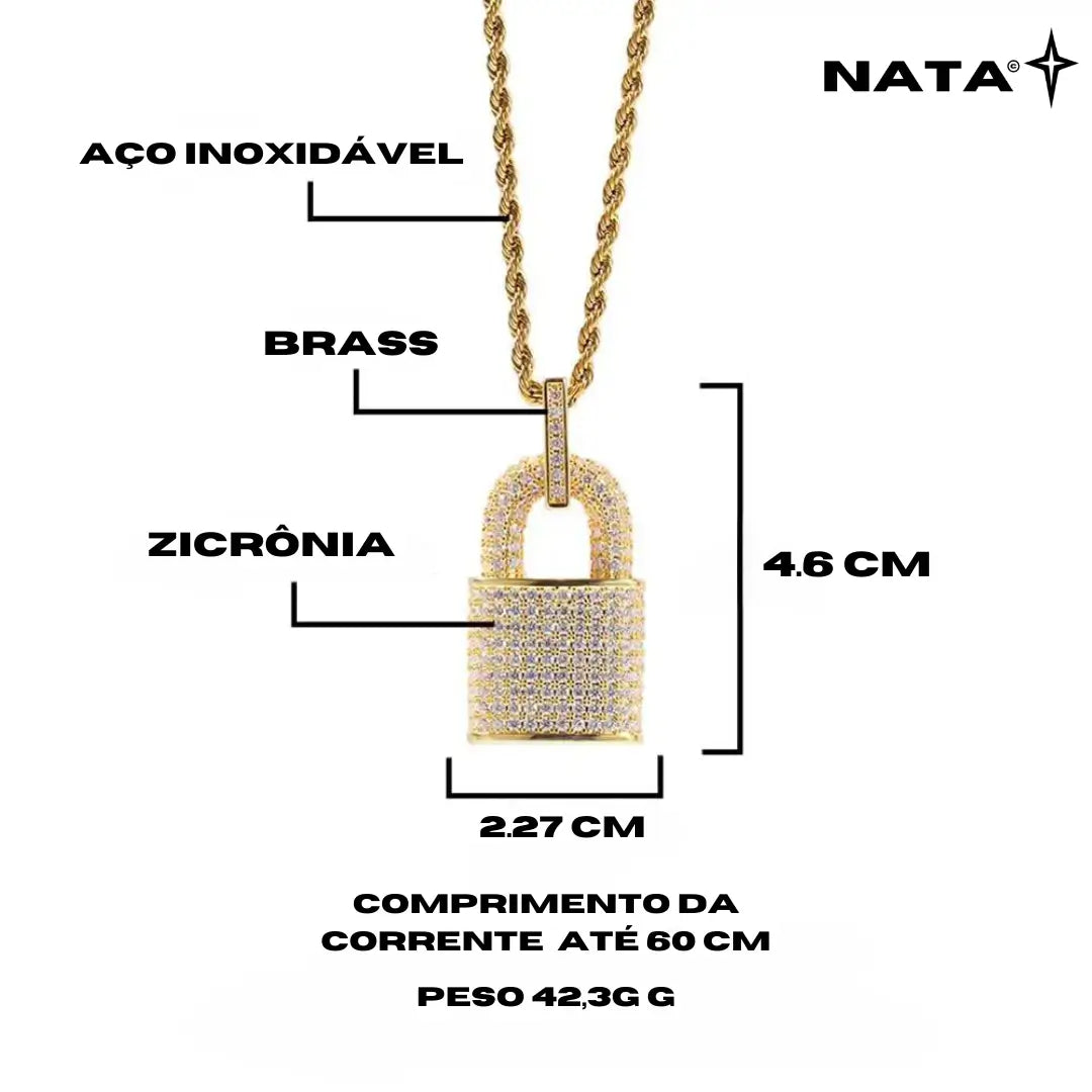 Pingente Cadeado Cravejado + Corrente