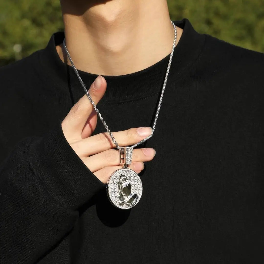 Pingente Medalhão Oração Cravejado + Corrente - NATA