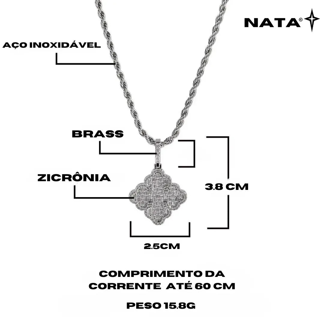 Pingente Trevo de 4 Folhas Cravejado + Corrente