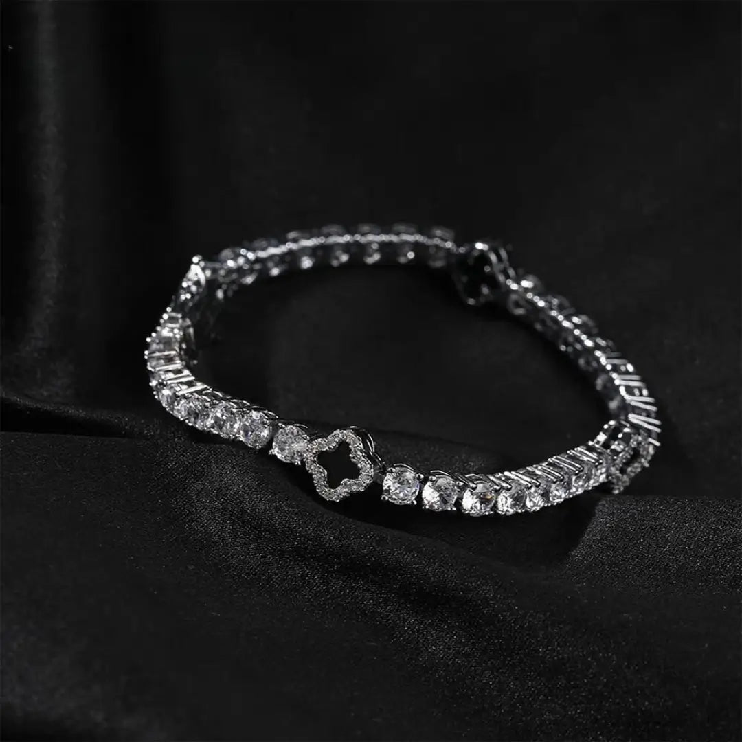 Conjunto Corrente + Pulseira Riviera Trevo Preto - NATA