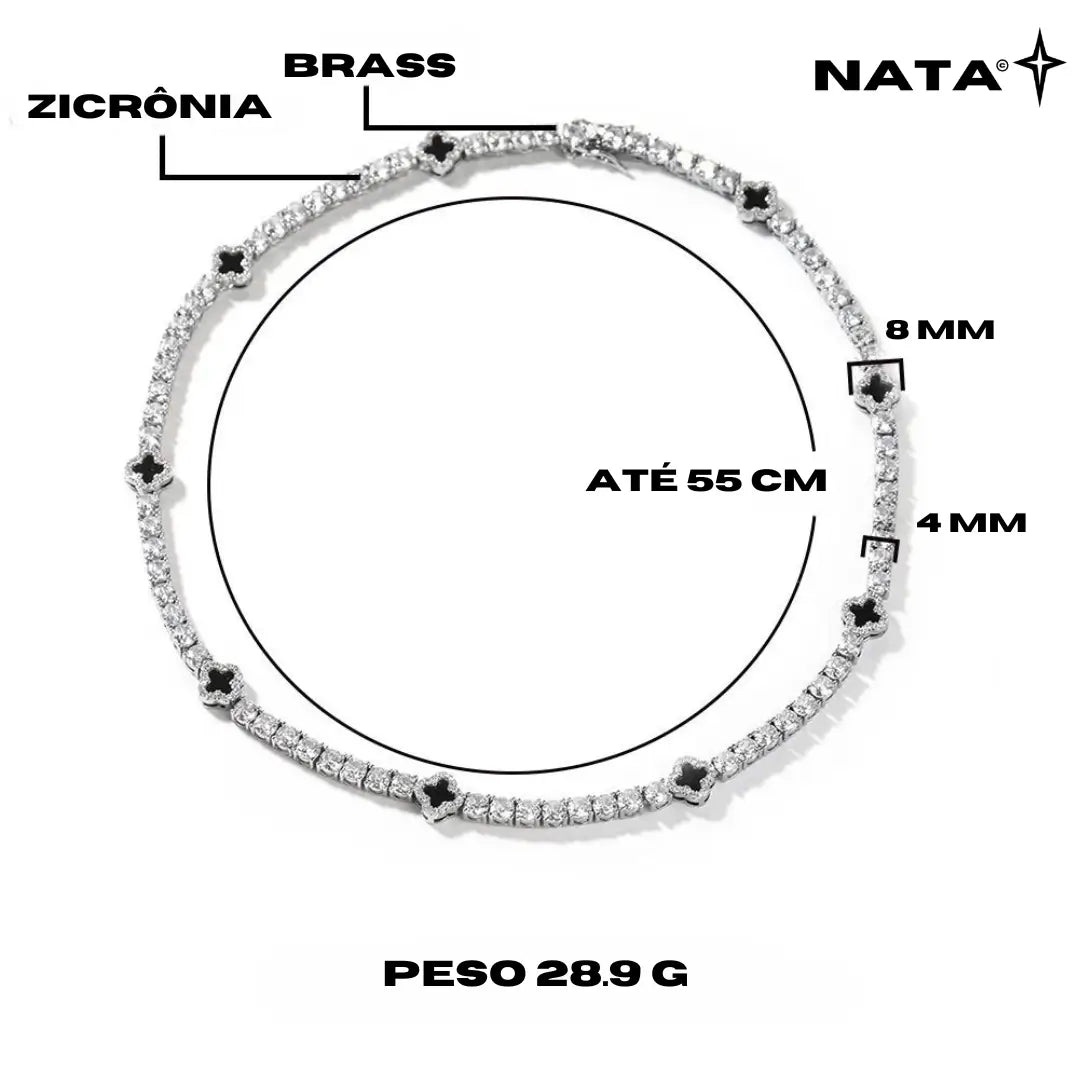 Conjunto Corrente + Pulseira Riviera Trevo Preto - NATA
