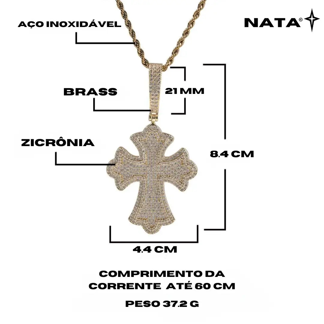 Pingente Cruz Fleuri Cravejada + Corrente - NATA