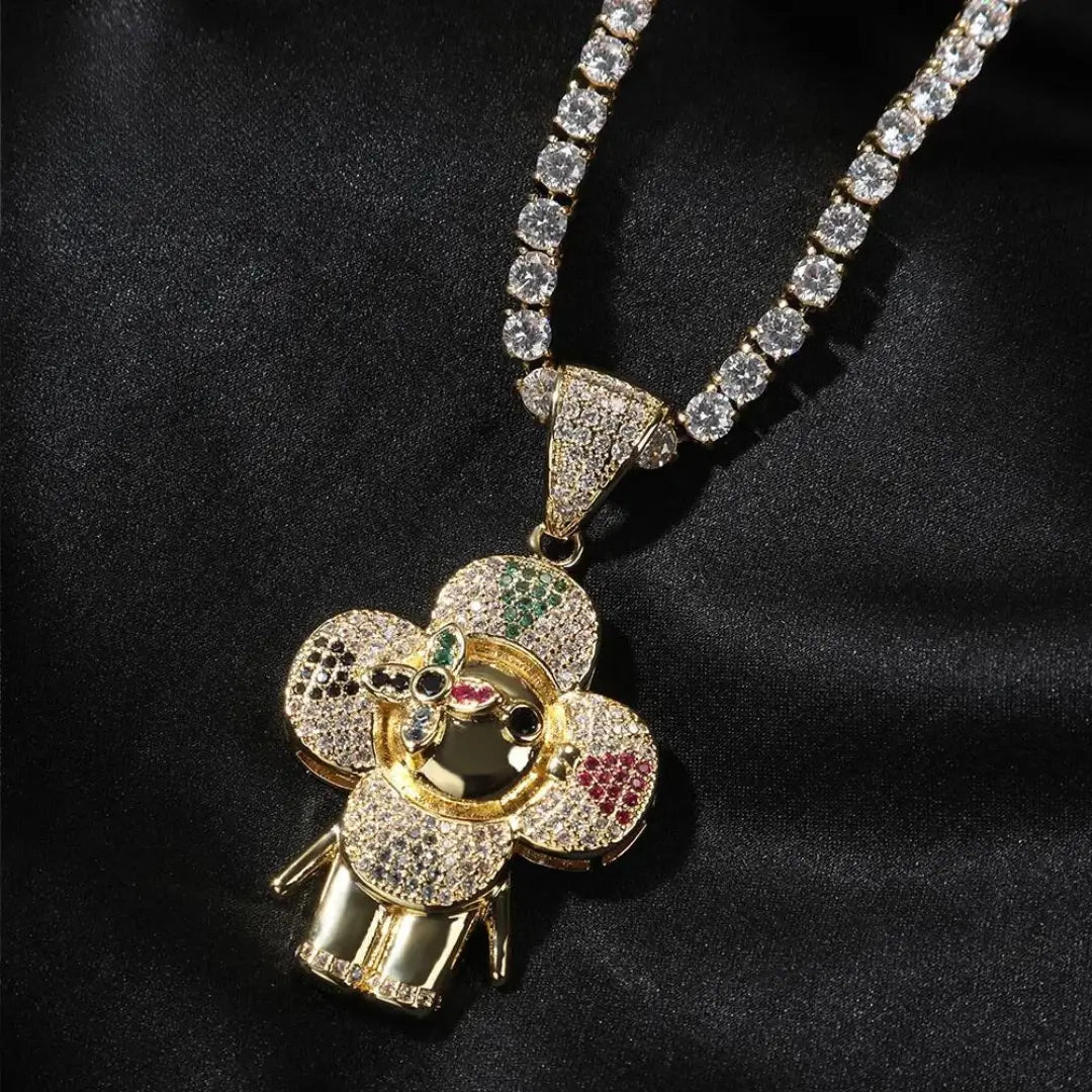 Pingente Flor Smile Cravejada + Corrente - NATA