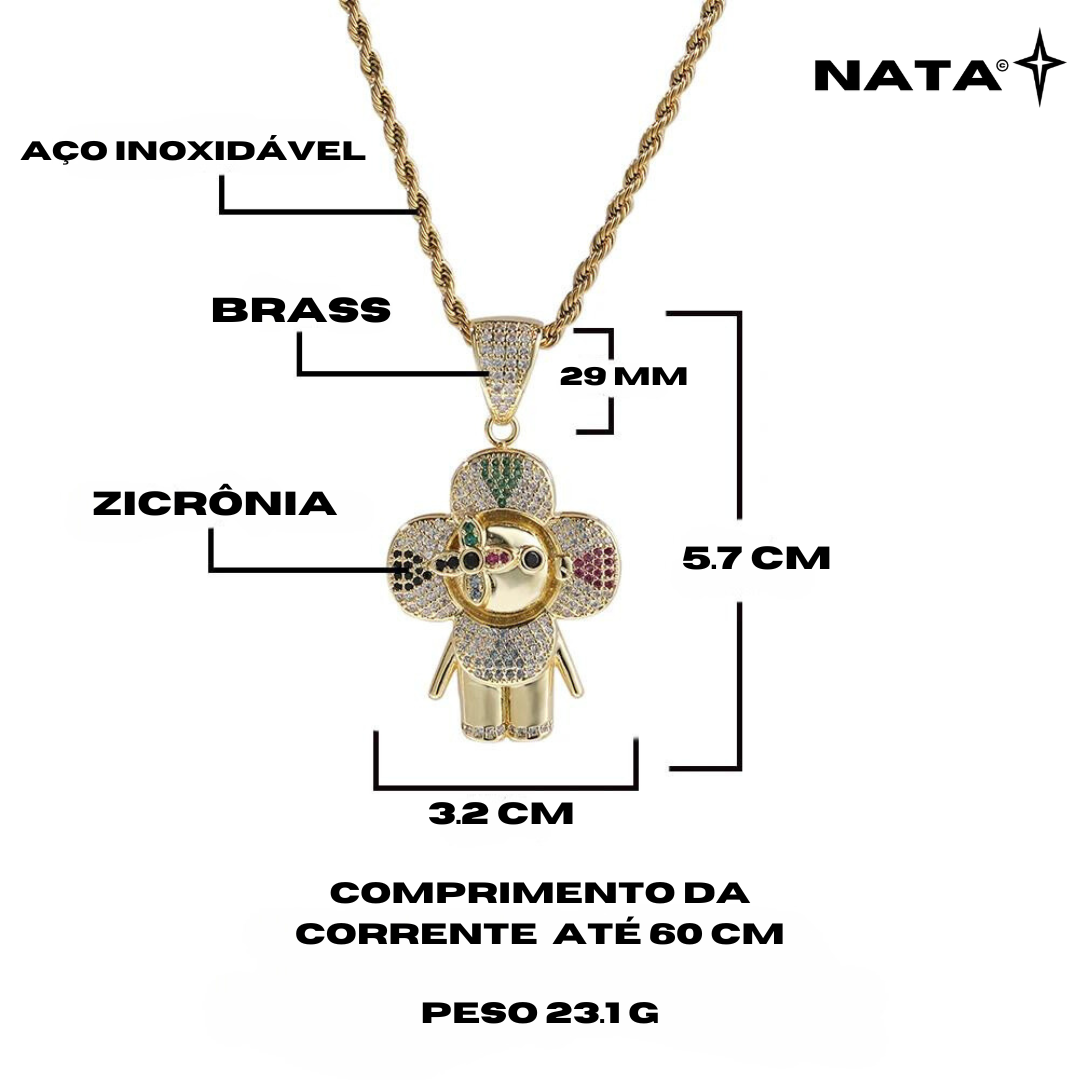 Pingente Flor Smile Cravejada + Corrente - NATA