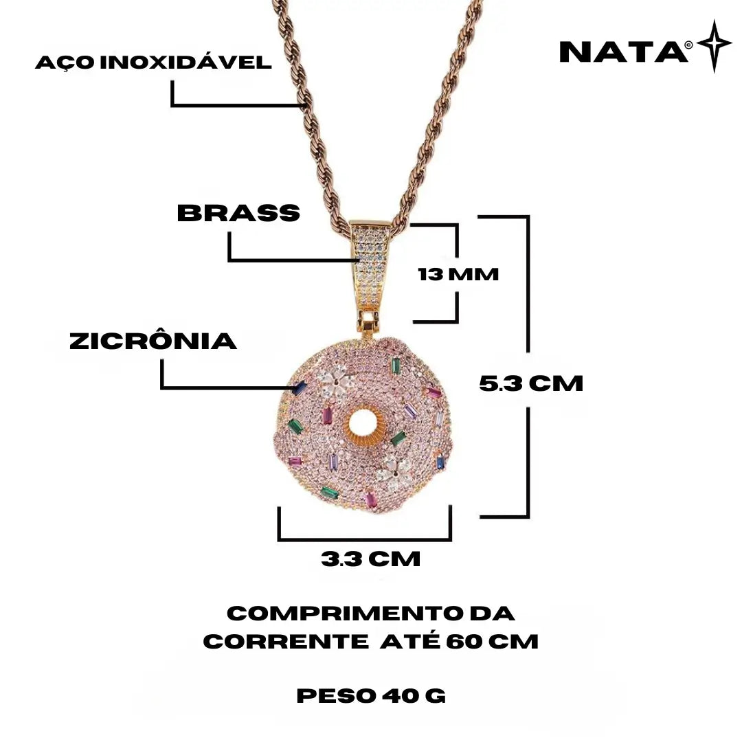 Pingente Donuts Cravejado + Corrente - NATA