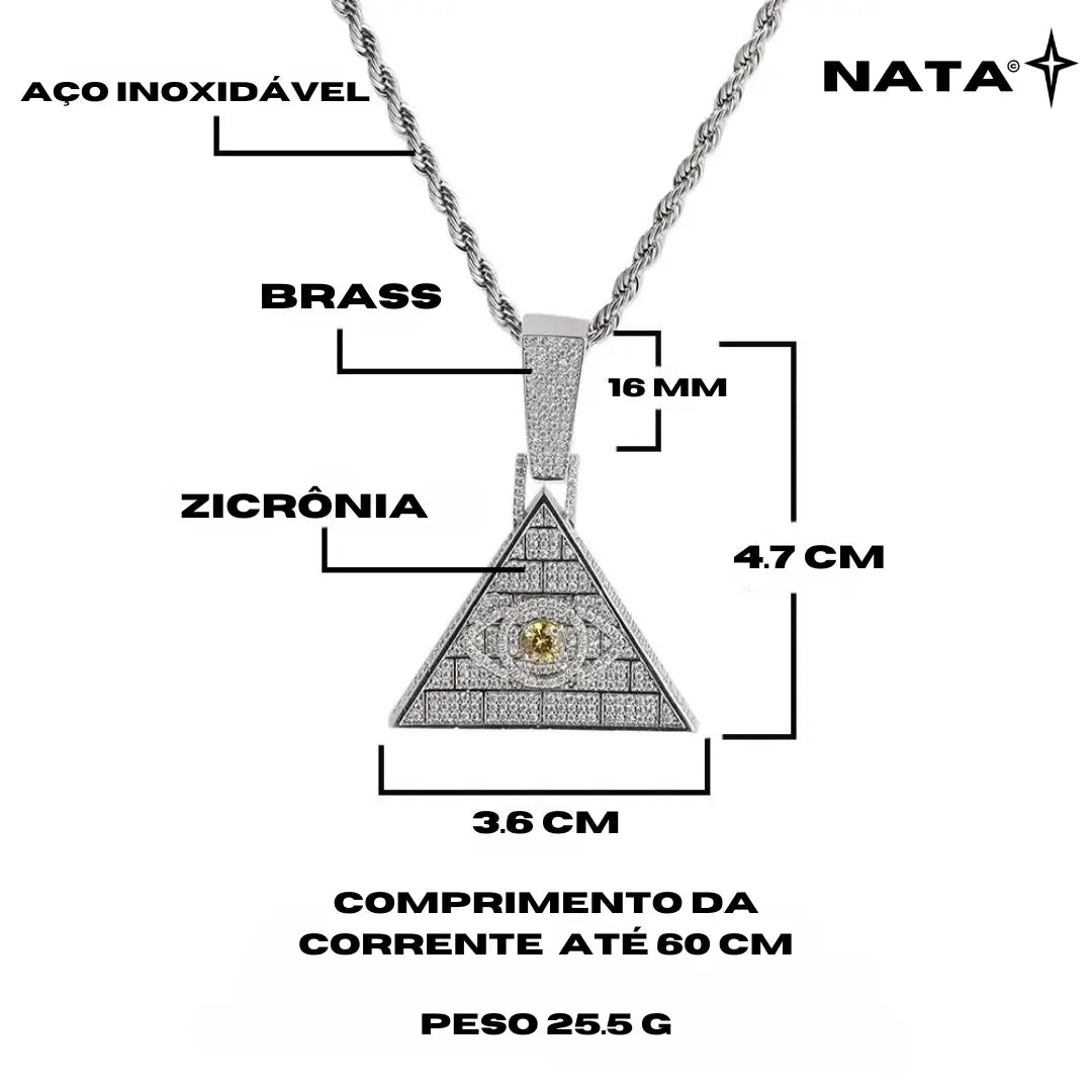 Pingente Pirâmide Cravejada + Corrente - NATA
