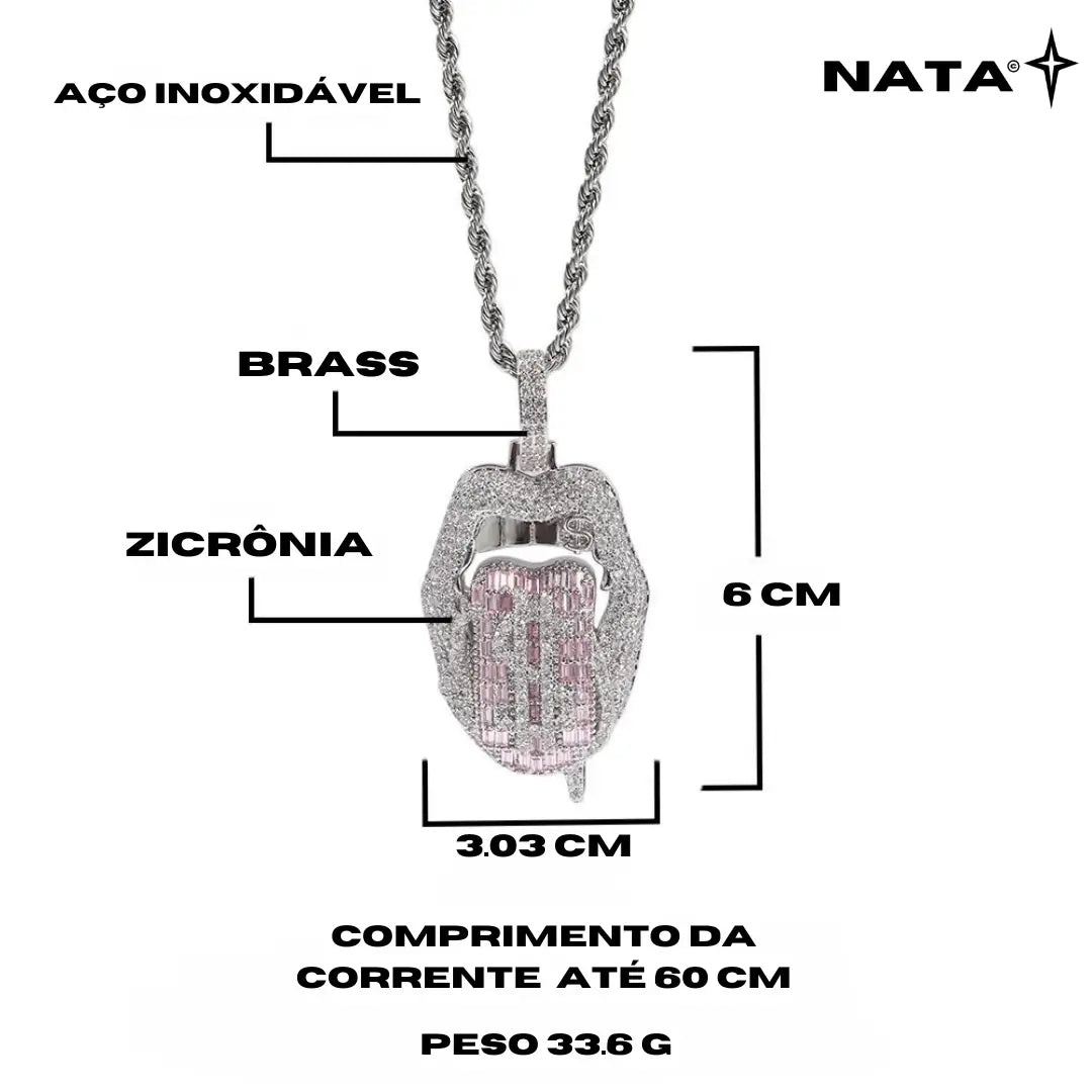 Pingente Boca Cravejada + Corrente - NATA
