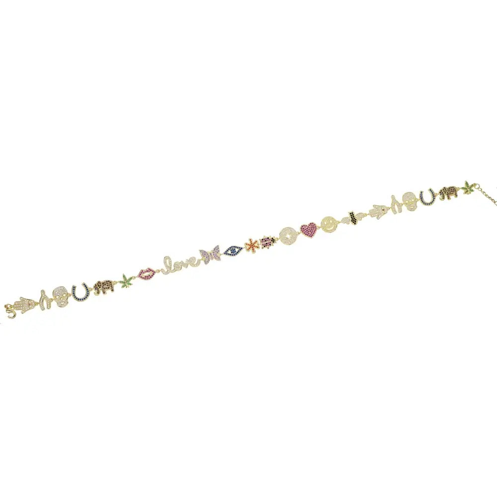 Corrente Colorida Cravejada Multi Pingente - NATA