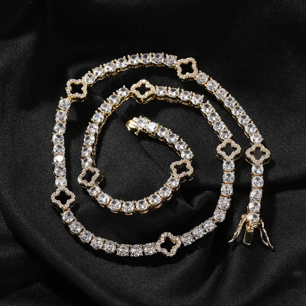 Conjunto Corrente + Pulseira Riviera Trevo Preto - NATA