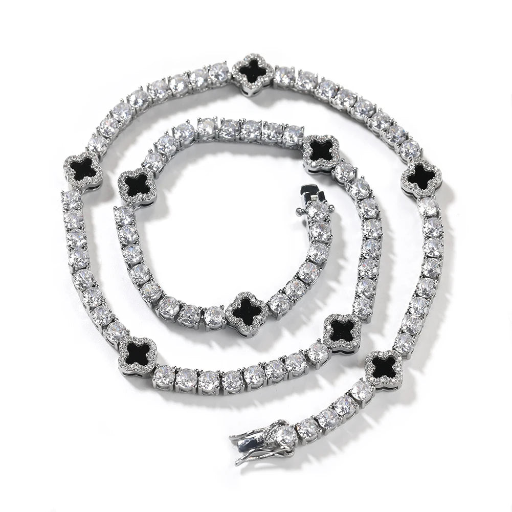 Conjunto Corrente + Pulseira Riviera Trevo Preto - NATA