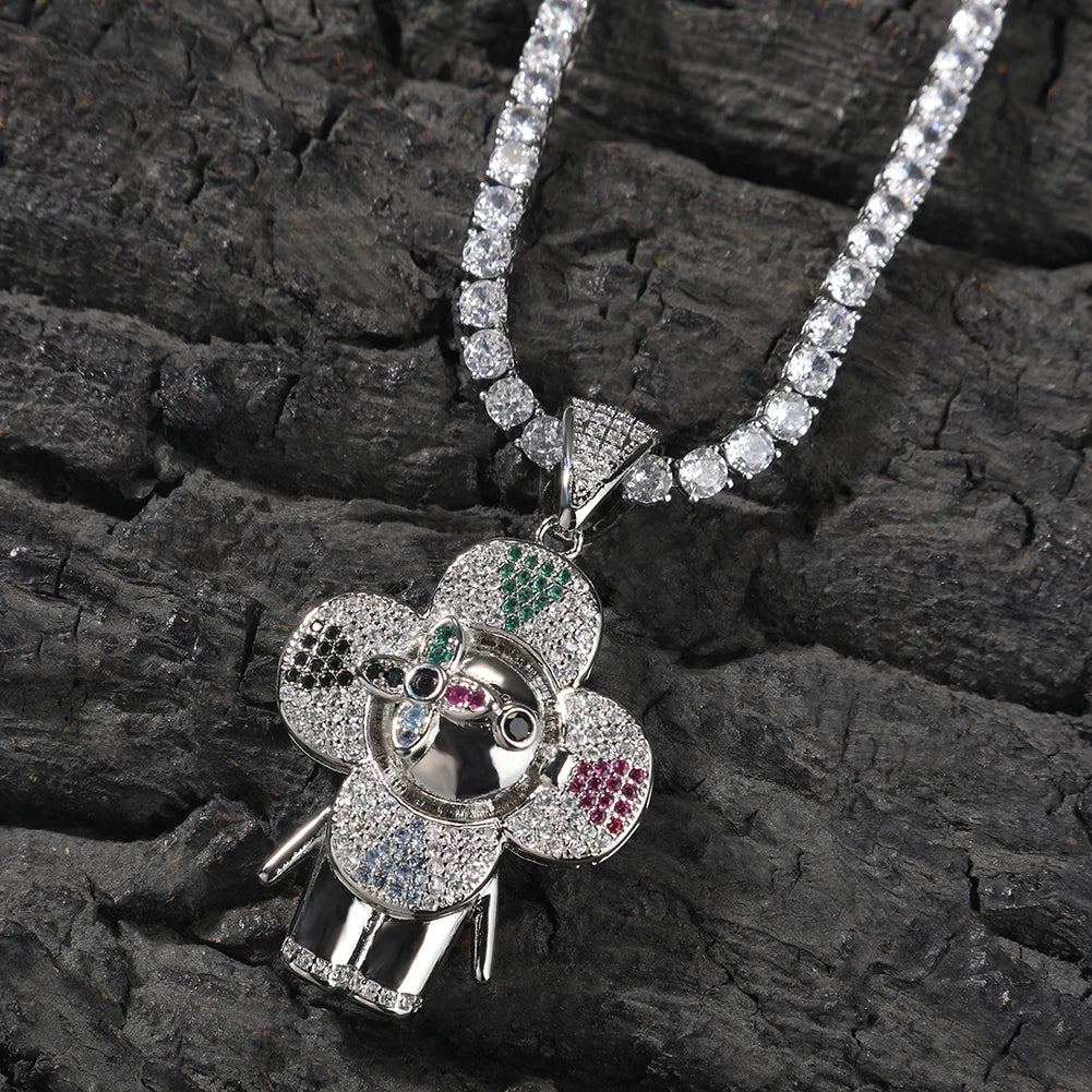 Pingente Flor Smile Cravejada + Corrente - NATA