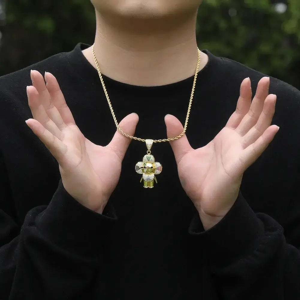 Pingente Flor Smile Cravejada + Corrente - NATA