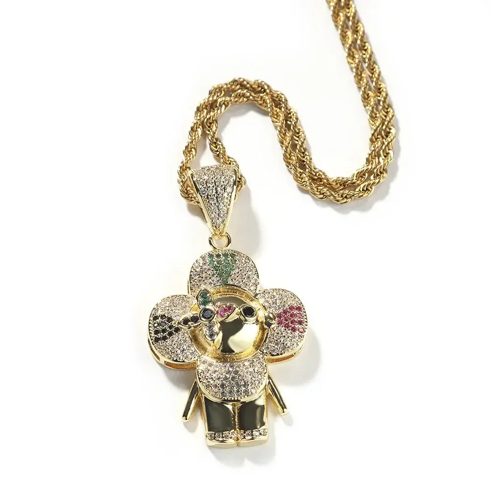 Pingente Flor Smile Cravejada + Corrente - NATA