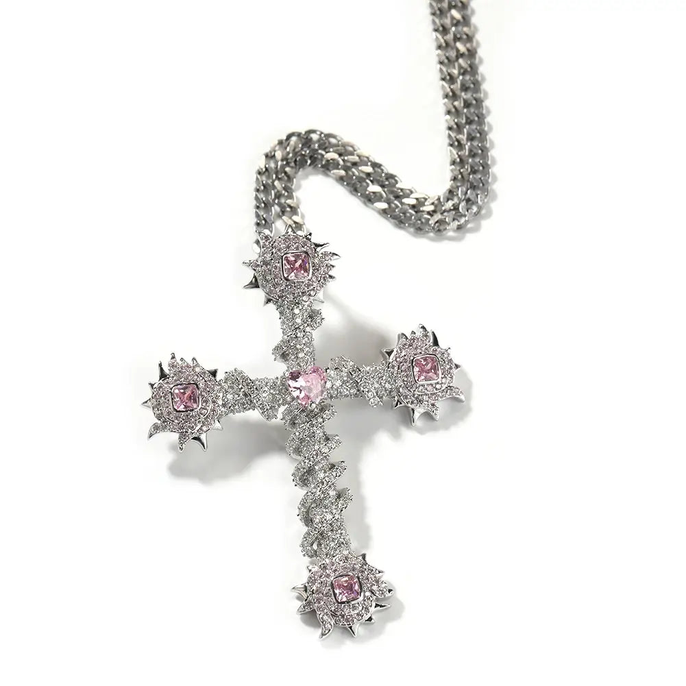 Pingente Cruz de Espinhos Cravejada + Corrente - NATA