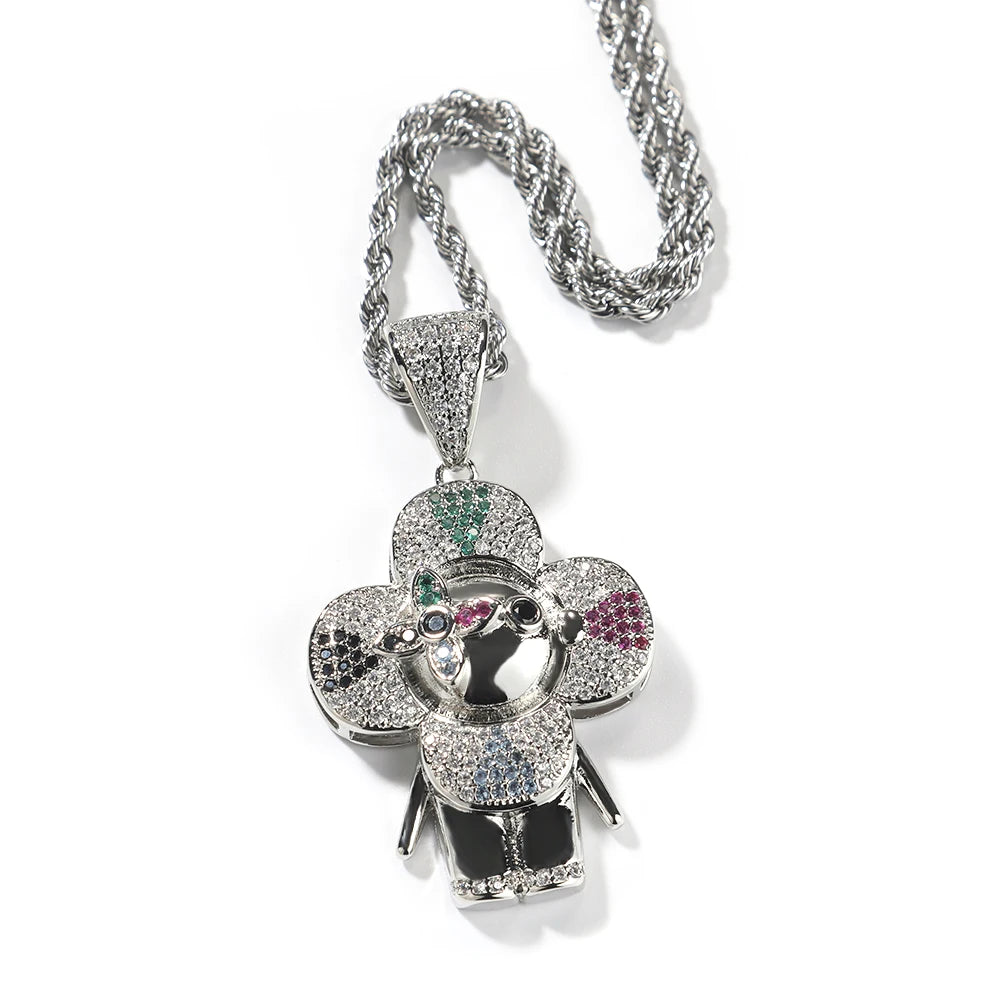 Pingente Flor Smile Cravejada + Corrente - NATA