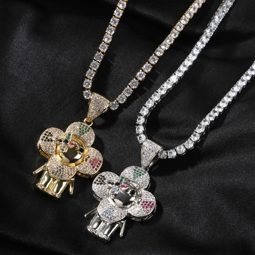 Pingente Flor Smile Cravejada + Corrente - NATA