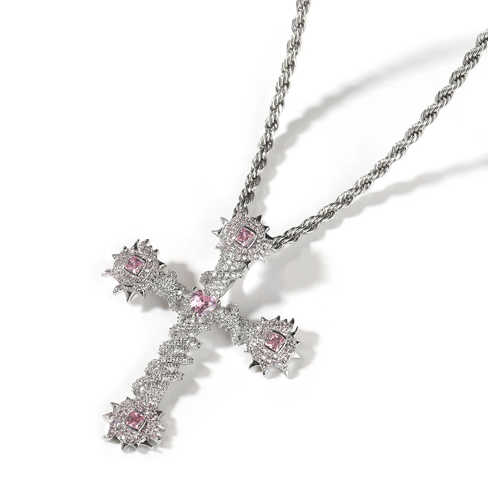 Pingente Cruz de Espinhos Cravejada + Corrente - NATA