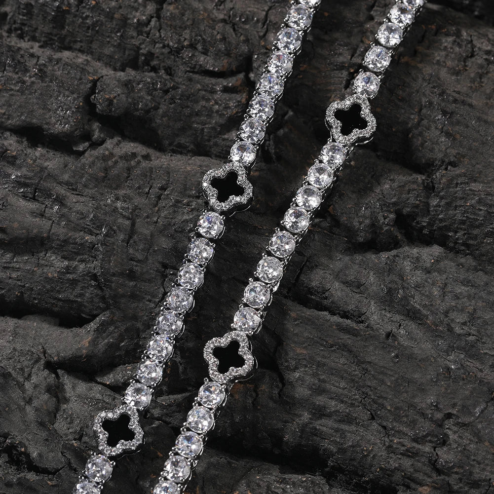 Conjunto Corrente + Pulseira Riviera Trevo Preto - NATA