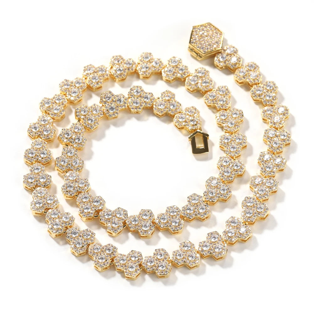 Corrente Cravejada Favos de Mel Ouro