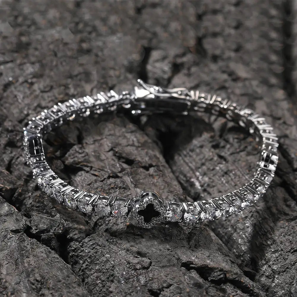 Conjunto Corrente + Pulseira Riviera Trevo Preto - NATA