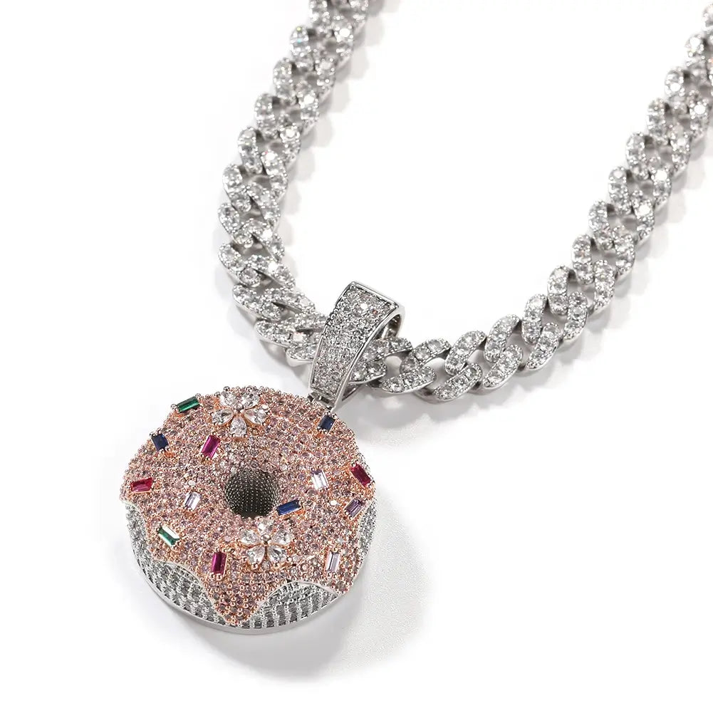 Pingente Donuts Cravejado + Corrente - NATA